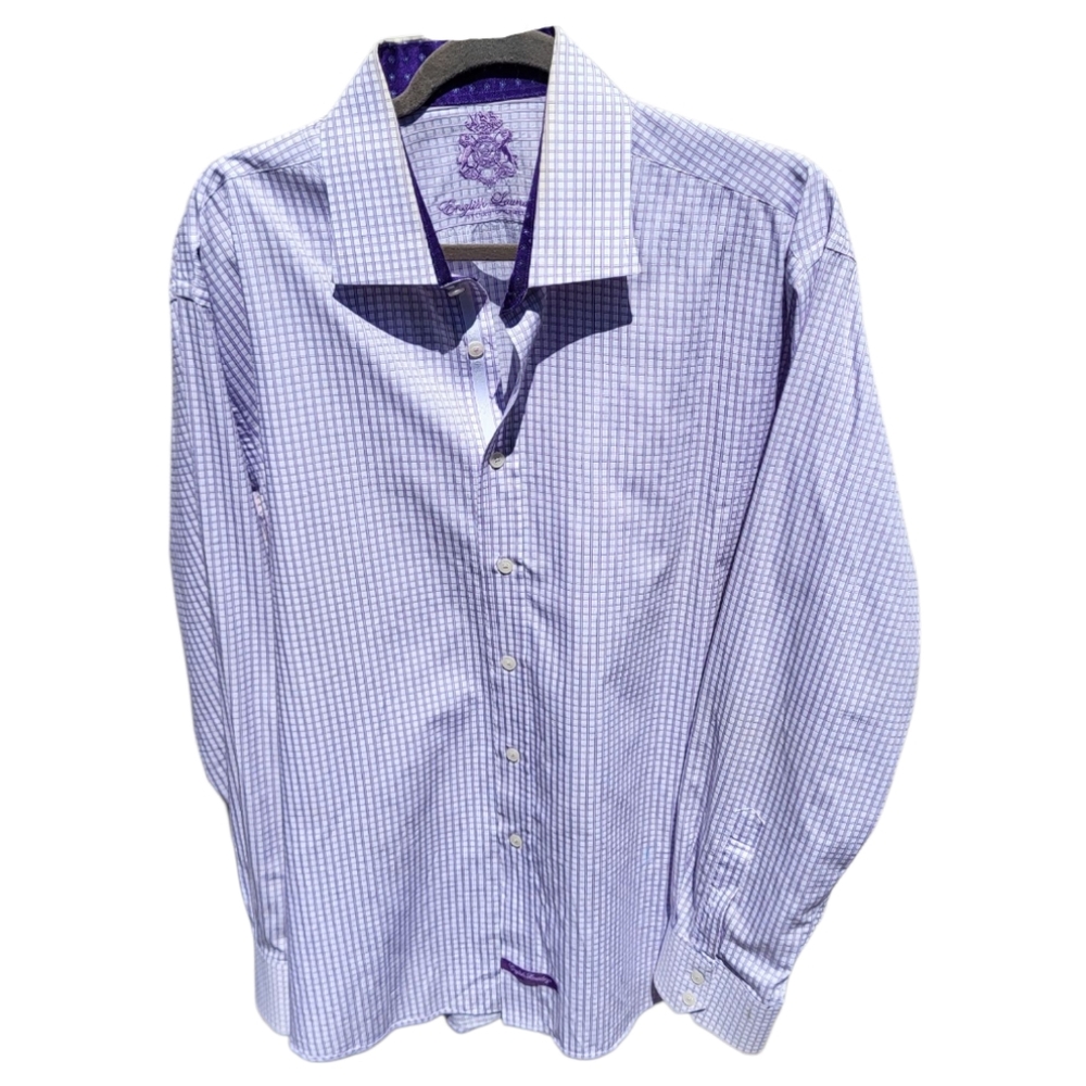 English Laundry Men's Light Purple Checkered Dress Shirt - Size 17.5